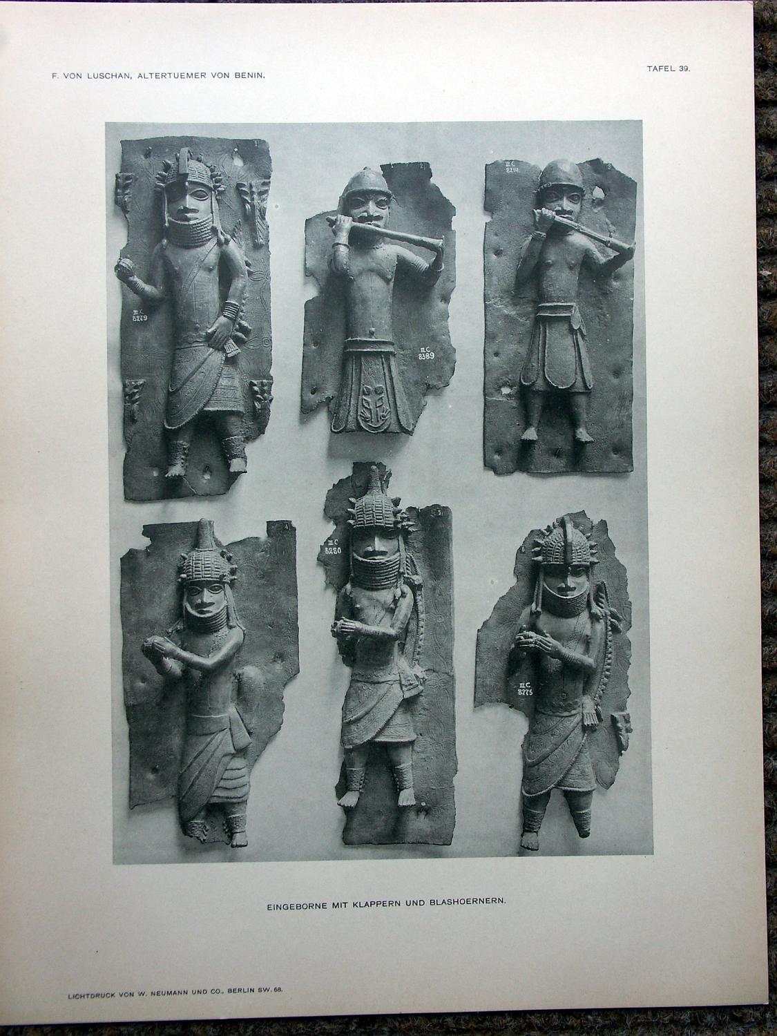 zz-lusc19,tafel 39 benin nigeria,bronze-platten mensch mit trompeten u